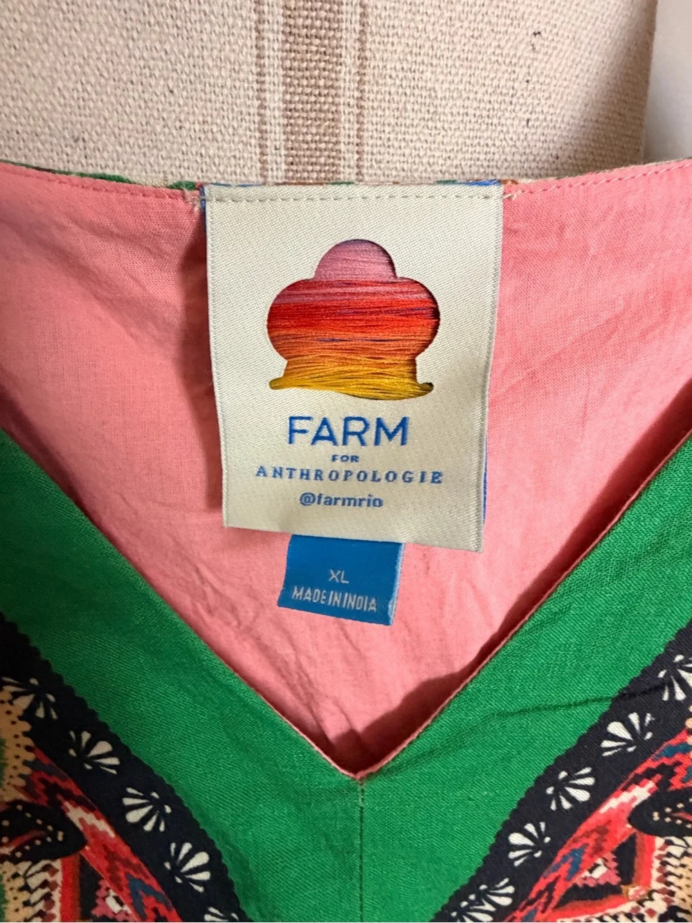 FARM Rio Multicolor V-Neck Printed Peasant Blouse - Green, Pink, Blue
